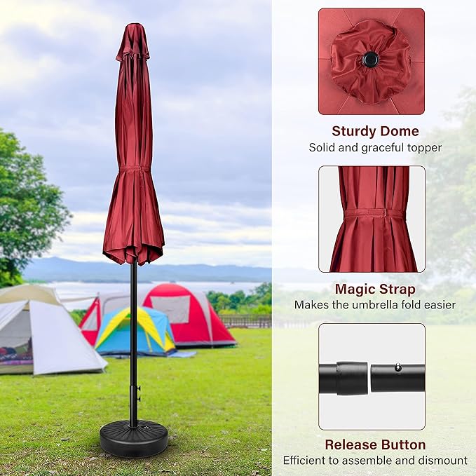Simple Deluxe 2 Pack 9ft Patio Umbrella Outdoor Table Market Umbrella, 8 Sturdy Ribs for Garden, Deck, Backyard, Pool, Red