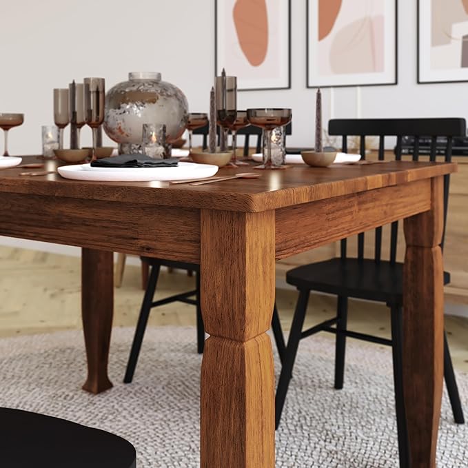 Taylor & Logan Lennox 47" Solid Wood Dining Table in a Walnut Matte Finish, Seating for 4, Stylish Turned Wooden Legs, Perfect for Hosting or Everyday Meals