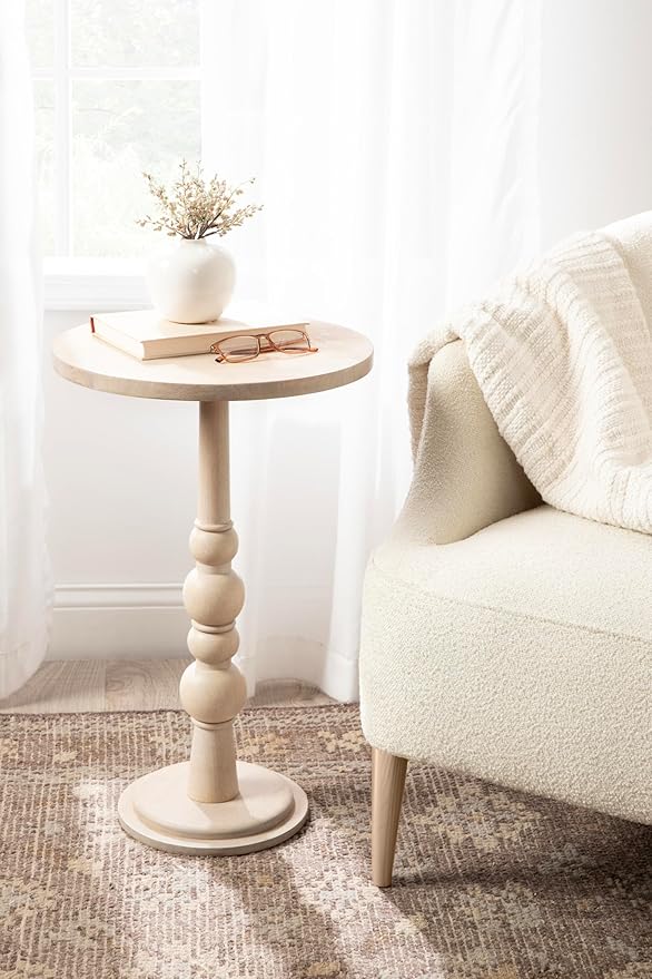Kate and Laurel Wegner Traditional Wooden Round Side Table; 16 x 26; Whitewash; Elegant and Durable Pedestal Table for Use as Living Room End Table; Plant Stand; or Bedroom Nightstand