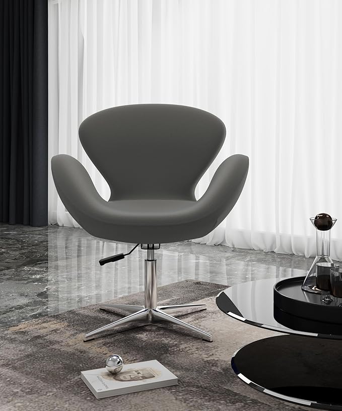 Manhattan Comfort Raspberry Adjustable Swivel Accent Chair with 360° Turn, Polished Chrome Base, Modern Retro Design, Versatile Seat Ideal for Any Room, Set of 1, Grey