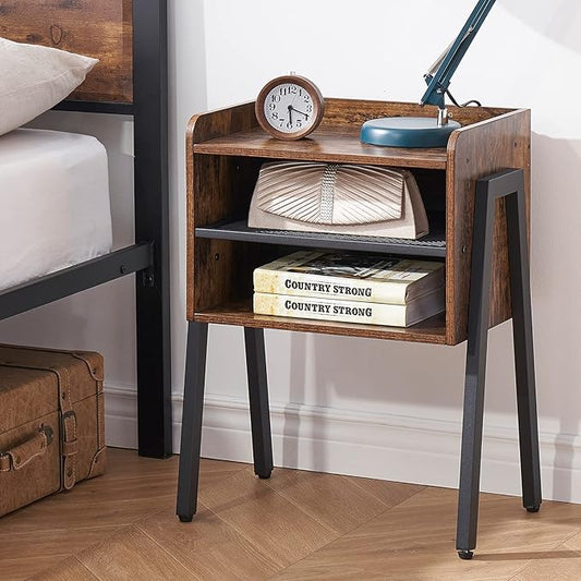 VECELO Nightstand Industrial Side Table/End Table/Stackable Accent Furniture with 2-Tier Open Storage Shelves for Bedroom, Living Room and Small Spaces