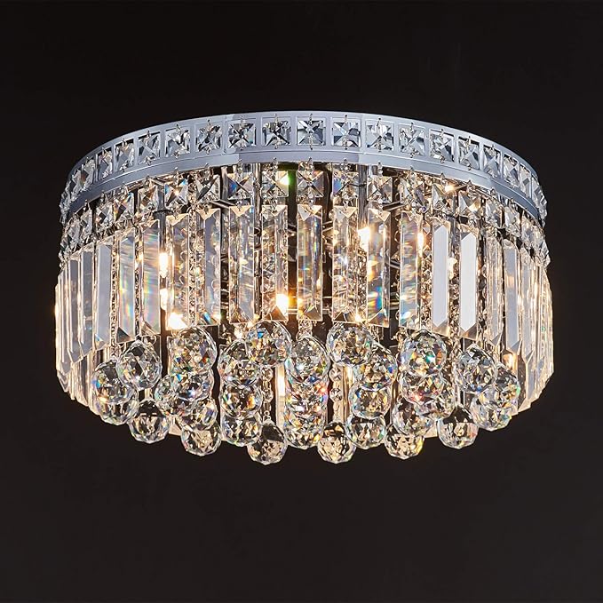 Saint Mossi 8-Lights Crystal Chandelier Light Fixture with K9 Crystals, Modern Flush Mount Ceiling Light Fixtures Modern Chandelier for Bedroom,Dining Room,Livingroom,H8 x D18