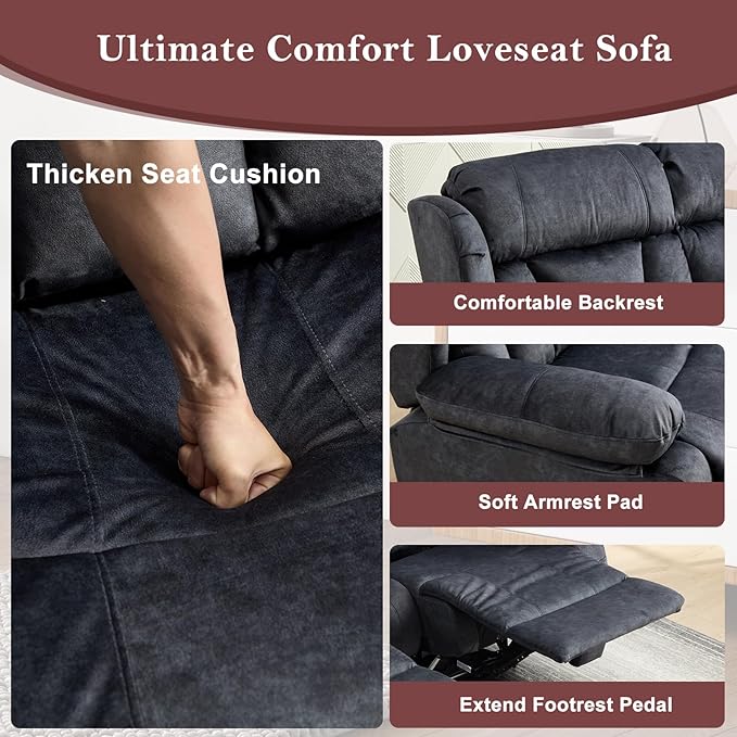 56.7" Manual Reclining Loveseat Sofa - Double Loveseat Recliner Chair with Side Pockets for RV Couch/Motorhomes/Living Room (Gray, Loveseat)