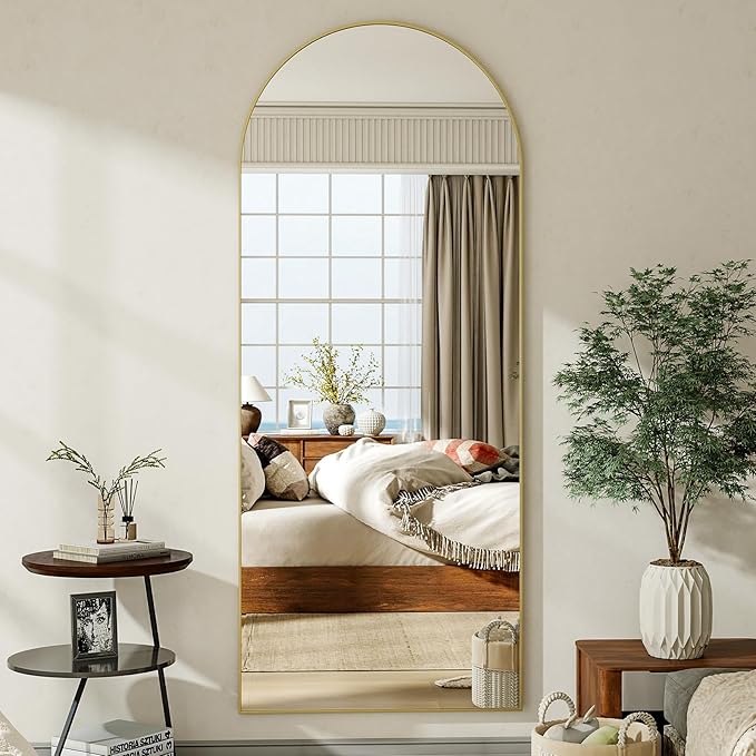 HARRITPURE 68"x22" Arched Full Length Mirror, Free Standing/Hanging/Leaning Full Body Mirror with Stand, Large Modern Arch Floor Mirror for Bedroom Cloakroom,Gold