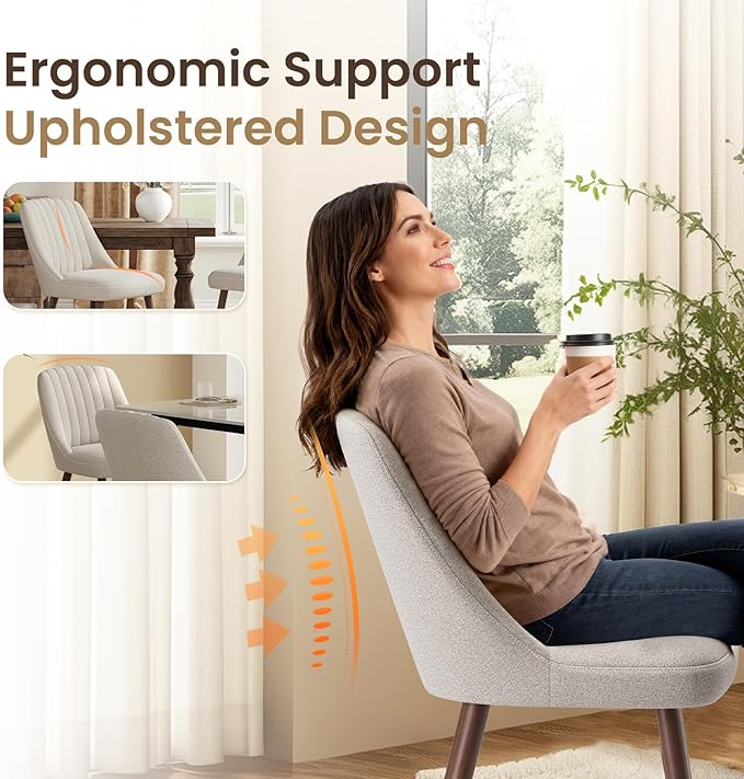Upholstered Dining Chairs Set of 4, Modern Fabric Kitchen Chairs with Back, Wood Legs for Kitchen Dining Room Restaurant, Camel