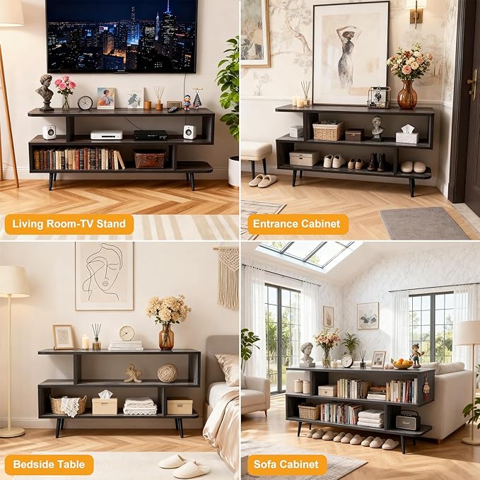 Lightdot TV Stand for TVs up to 45'', Modern Entertainment Center with 3 Open Storage Large Capacity for Collection,Media Console Table for Living Room/Entrance/Sofa Cabinet,Easy Assembly-Grey Oak