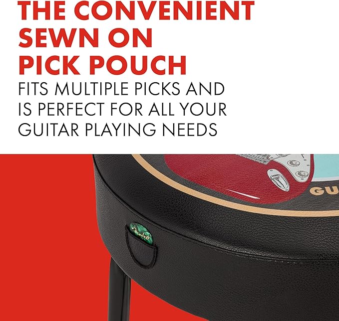 Fender Guitars & Amps Logo Swivel Barstool with Guitar Picks Pouch, Great Gifts for Dad, with 1 Year Limited Warranty, Simple Assembly, Black/Black, 30"
