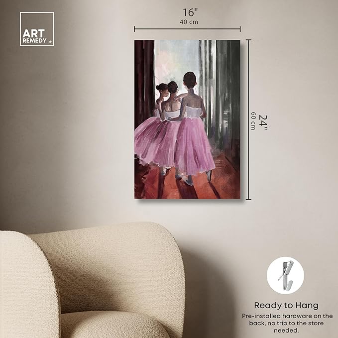 Art Remedy Little Girls Ballerinas Canvas Classic Vintage Wall Art, Gallery Wrapped, 16" x 24"