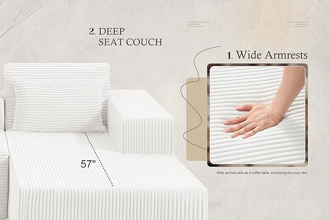 HABUTWAY Sectional Couches for Living Room,No Assembly L Shaped Couch 105" Modular Sectional Sofa Couch with Deep Seat,Cloud Couches Furniture Sets for Apartment,Corduroy (Beige, Right Facing)