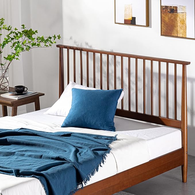 Zinus Linda Mid Century Wood Platform Bed Frame/Solid Wood Foundation/Wood Slat Support/No Box Spring Needed/Easy Assembly, Queen