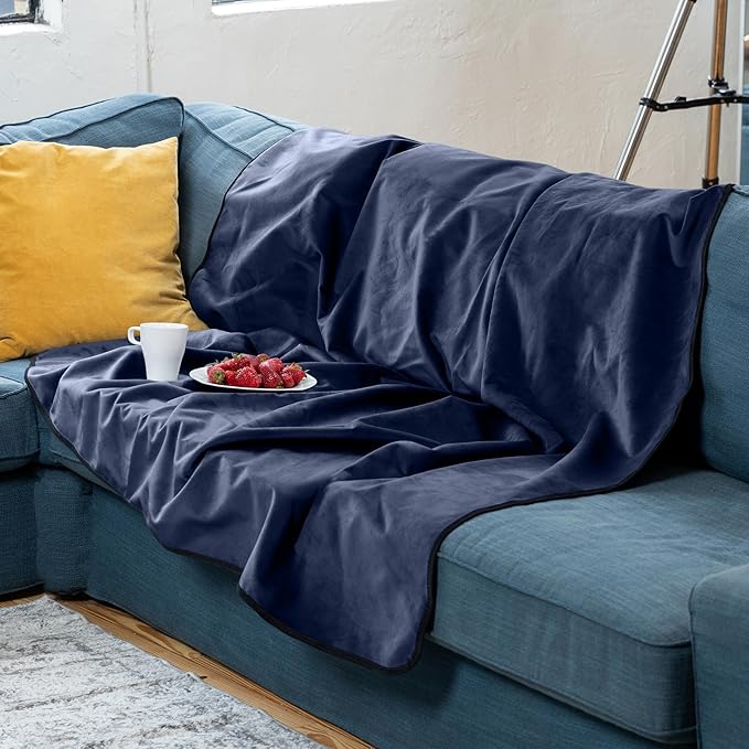 Avana Waterproof Throw Blanket | Protector for People and Pets | Leak Proof Moisture Barrier - Regular Size, Micro-Velvet Blue