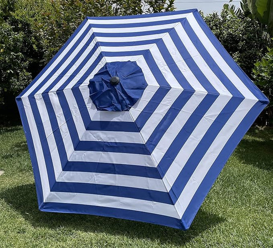 BELLRINO Replacement 9 ft 6 ribs ROYAL BLUE/WHITE STRIPE STRONG & THICK Umbrella Canopy (Canopy Only)