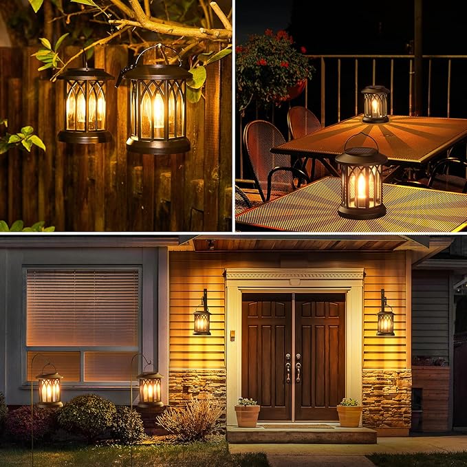 WdtPro 4 Pack Solar Lantern Outdoor Lights, Upgraded Bright Solar Lanterns Outdoor Waterproof, Hanging Solar Powered Lantern Over 12Hrs Lights for Outside Garden Yard Patio Tree Path Decor
