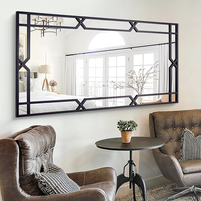 Chende 26"x55" Long Narrow Large Decorative Mirror with Matte Black Metal Tube Frame, Modern Living Room Mirror with Clear Recflection for Wall Decor, Hang Vertically or Horizontally, Gift