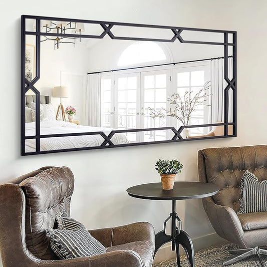 Chende 26"x55" Long Narrow Large Decorative Mirror with Matte Black Metal Tube Frame, Modern Living Room Mirror with Clear Recflection for Wall Decor, Hang Vertically or Horizontally, Gift