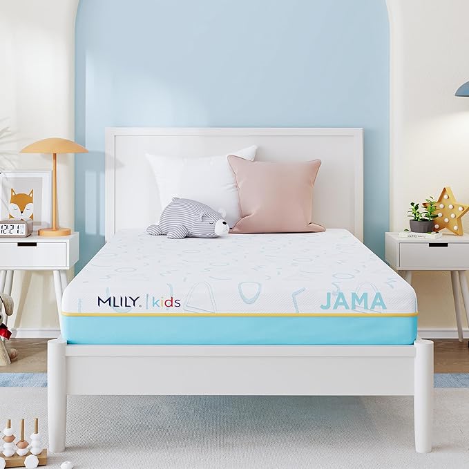 MLILY JAMA 5 Inch Kids Twin Size Mattress, Memory Foam Medium Firm, Made in The USA of US Foam and Global Materials, CertiPUR-US Certified, 75x38x6, Blue