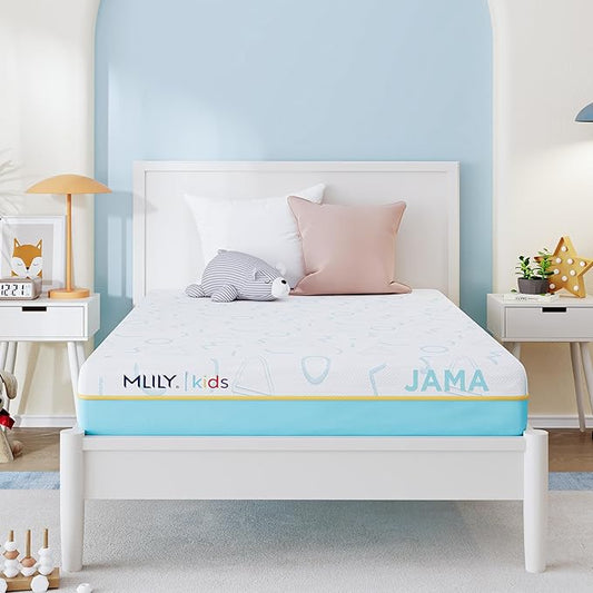 MLILY JAMA 5 Inch Kids Full Size Mattress, Memory Foam Medium Firm, Made in The USA of US Foam and Global Materials,CertiPUR-US Certified, 75x54x6,Blue