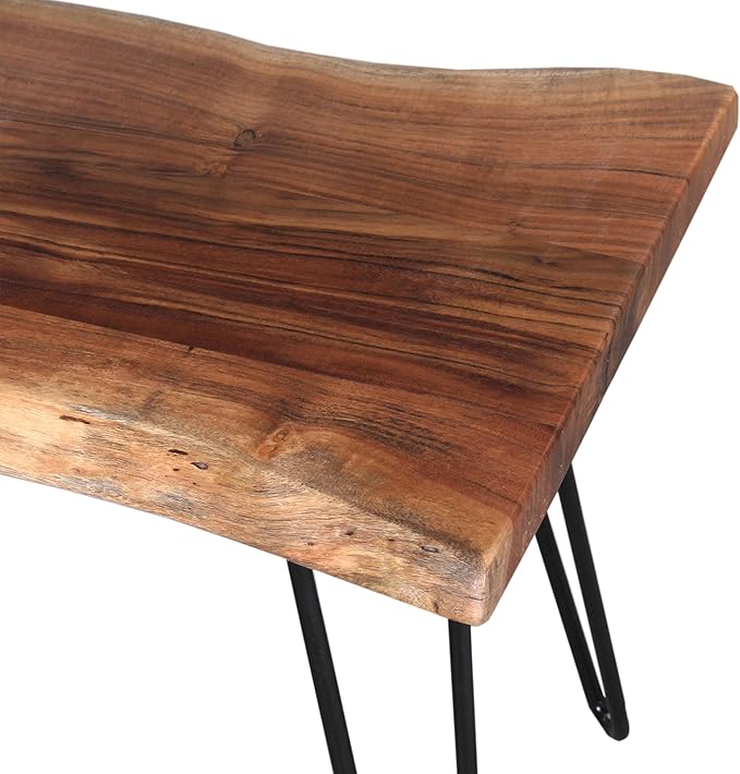Alaterre Furniture Live Edge Wood Bench with Hairpin Metal Legs - Industrial Modern Entryway Bench with Minimalist Design - Furniture for Entryway, Dining Room, Kitchen, or Bedroom (48 Inch)