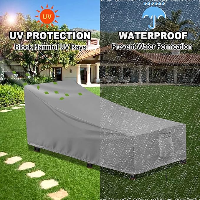 OutdoorLines Outdoor Waterproof Patio Chaise Lounge Chair Cover - UV Resistant Lounger Covers Heavy Duty Weatherproof Patio Sofa Furniture Covers, 2 Packs, 64Wx28Dx30H Inches, Gray