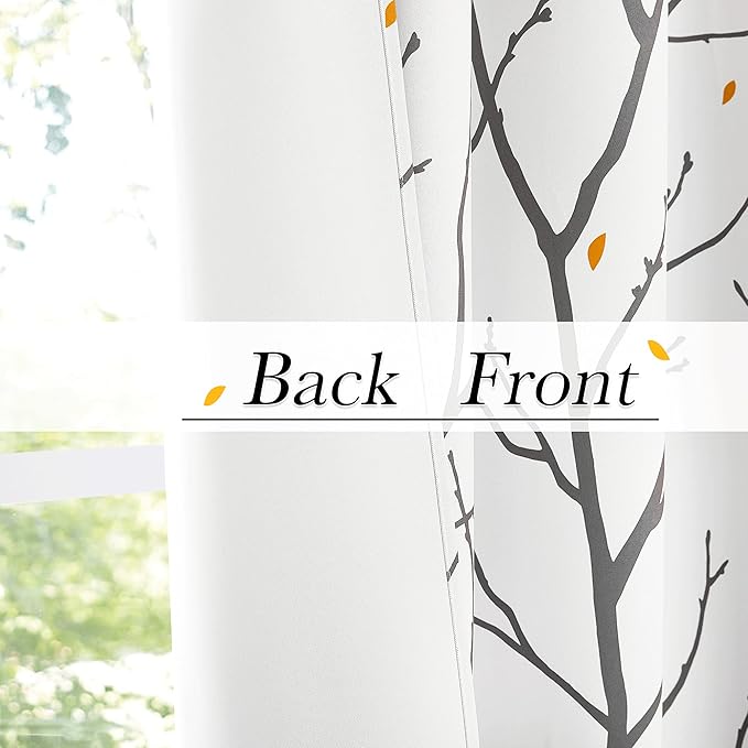 NICETOWN Room Darkening Fall Curtains for Bedroom 84 inch Length, Grommet Branch Thermal Window Drapes with Rain of Petals for Living Room, Grey, W52 x L84, 2 PCs