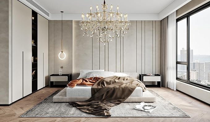 Cognac 18 Lights K9 Crystal Chandelier Modern Luxurious Light Candle Pendant Lamp Ceiling Living Room Lighting for Dining Living Room Bedroom Hallway Entry 39x31 Inch Gifts (Cognac Color)