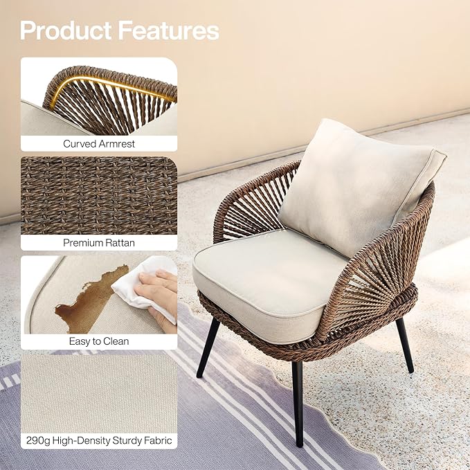Tribesigns 4-Piece Outdoor Patio Furniture Set, Rattan Wicker Conversation Furniture Set with Removable Cushions and Glass Coffee Table for Garden, Pool, Porch, Balcony (Brown)
