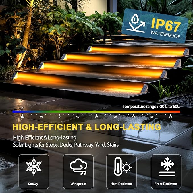Solar Step Lights for Outside Waterproof IP67, Outdoor Stair Light 6 Pack, Solar Stair Lights Outdoor LED Outdoor Step Lights Decor for Deck, Front Step, Patio, Garden