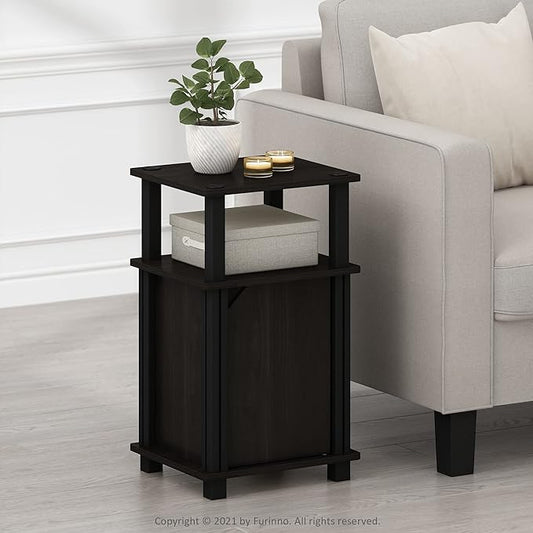 Furinno Brahms 3-Tier End Side Sofa Table/Nighstand with Door, 1-Pack, Espresso/Black