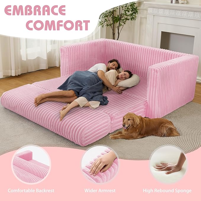 HABUTWAY Folding Sofa Bed, 2 in 1 Convertible Sleeper Chair with Armrest, Portable Fold Out Chair Bed, Comfy Floor Couch, Multi-Functional Lazy Sofa for Living Room Bedroom Dorm Home Office, Pink