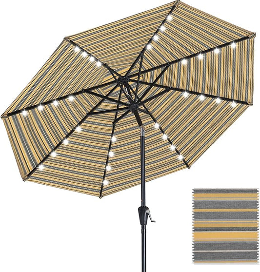 ABCCANOPY OLEFIN® 5-Year No Fading Patio Umbrella with Solar Lights (Gray&Yellow Stripe)