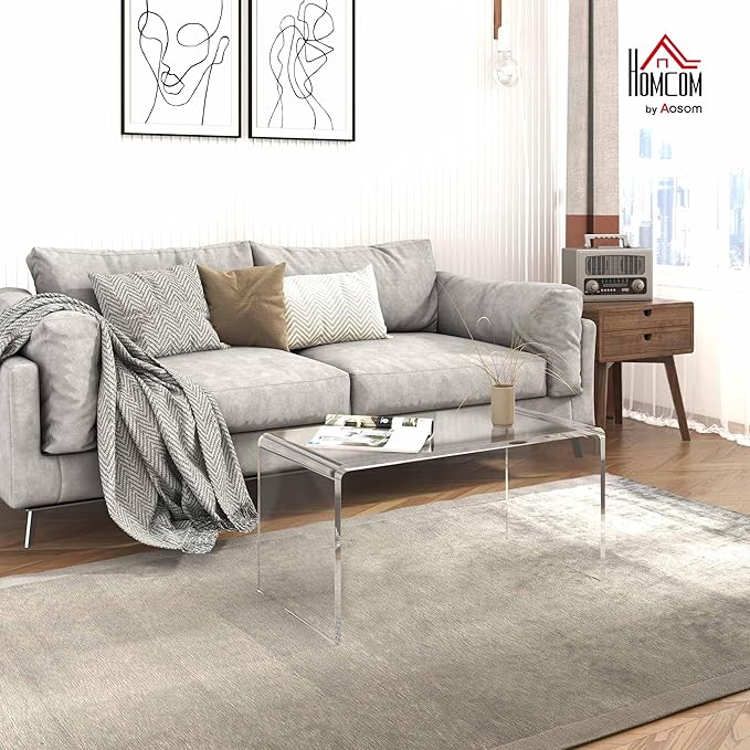 HOMCOM 0.6" Thick Acrylic Coffee Table, 32" Long Rectangle Waterfall Coffee Table, Clear