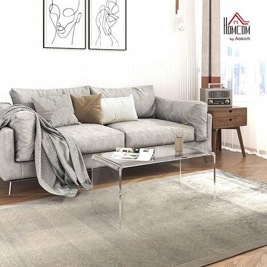HOMCOM 0.6" Thick Acrylic Coffee Table, 32" Long Rectangle Waterfall Coffee Table, Clear
