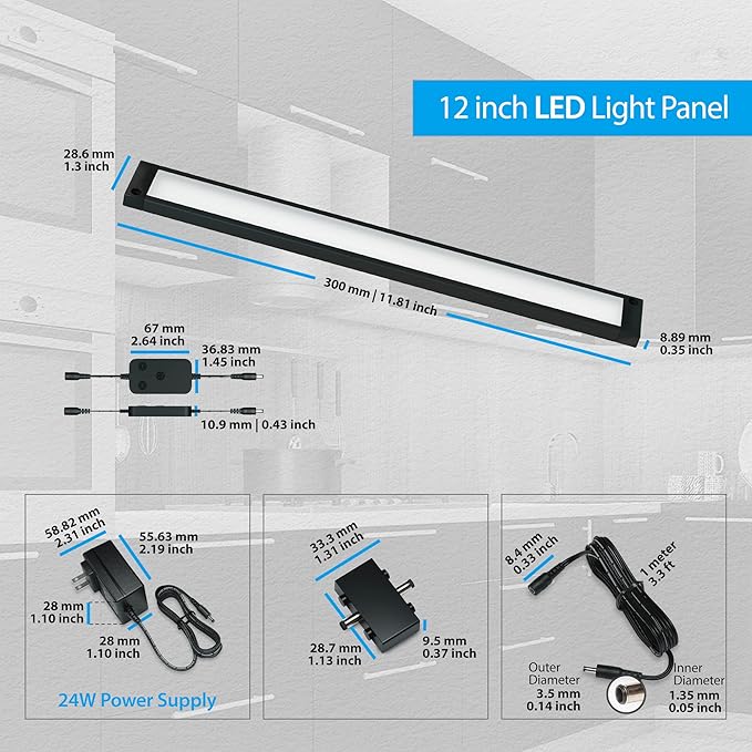 EShine 6 Pack 12 inch Black Smart Dimmable LED Under Cabinet Lighting Kit Compatible with Alexa, Google - Cool White (6000K)