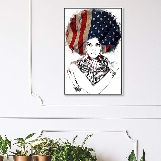 The Oliver Gal Artist Co. People Framed Wall Art Canvas Prints 'New American Woman' Portraits Home Décor, 24" x 36", White, Black