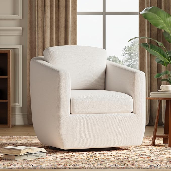360° Swivel Accent Chair- Comfy Living Room Armchair No-Sag Foam & Sturdy Metal Base with Pillow, Fully Assembled Swivel Accent Single Sofa for Bedroom Living Room, Office, Beige