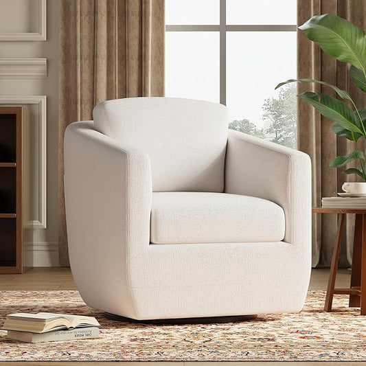 360° Swivel Accent Chair- Comfy Living Room Armchair No-Sag Foam & Sturdy Metal Base with Pillow, Fully Assembled Swivel Accent Single Sofa for Bedroom Living Room, Office, Beige