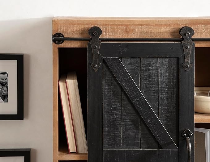 Kate and Laurel Cates Rustic Wall Cabinet; 22 x 28; Black and Rustic Brown; Farmhouse Wall-Mounted Storage Cabinet