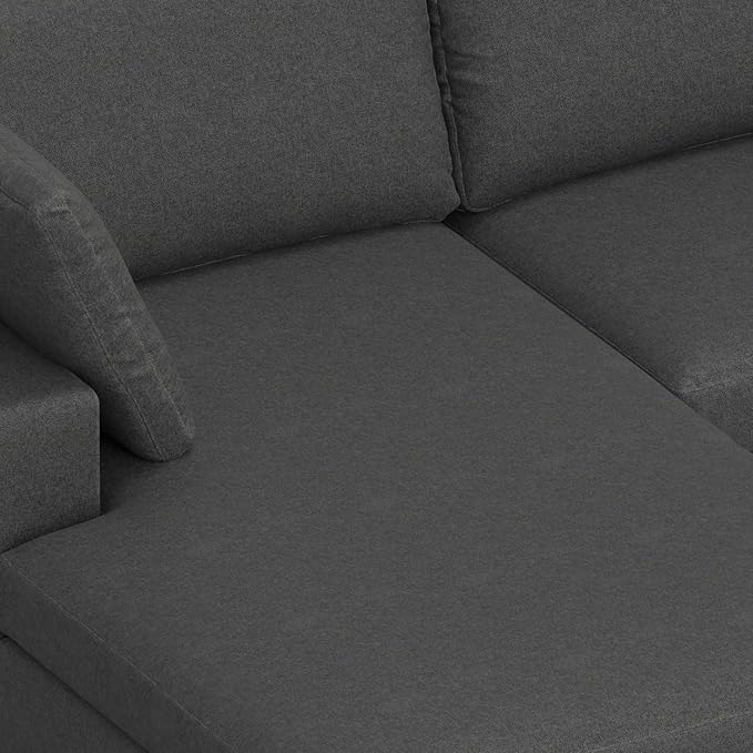 SIMPLIHOME Charlie Left-Facing Sectional Sofa in 100% Recycled Polyester Tightly Woven Performance Fabric, Pebble Grey, 122-inches Wide, Handcrafted Contemporary Style L-Shaped Couch with Chaise