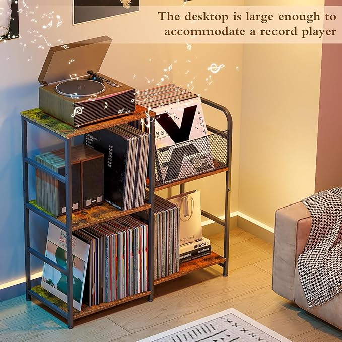 Record Player Stand, Turntable Stand with Vinyl Storage Holds up to 300+ Albums, Storage Cabinet for Vinyl Records, Record Player Table for Living Room