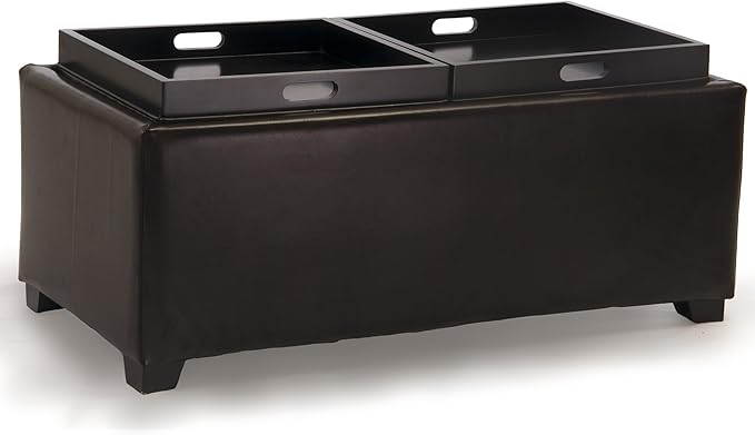 Christopher Knight Home Maxwell Bonded Leather Double Tray Ottoman, Brown , 38 x 19x 17inches