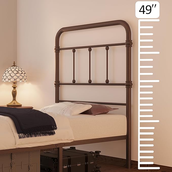 Twin XL-Bed-Frame with headboard Giselle-Vintage Antique-Metal - Platform Mattress Foundation,49 inch High,No Box Spring Needed(Brown)