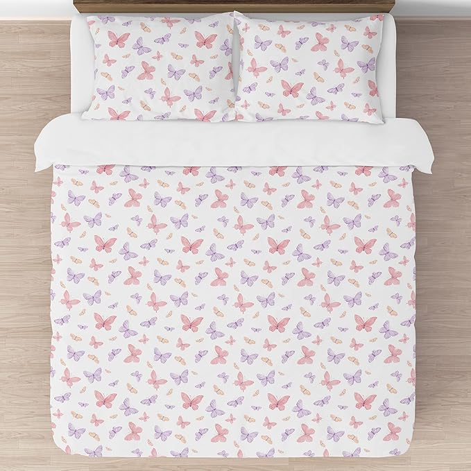 Sweet Jojo Designs 3-Piece Queen Comforter Set (Pink/Purple Shabby Chic Butterfly) for Girls, Teen, Kids Full Size Bedding, Bed in a Bag incl. Blanket & Pillow Sham (Colorful, Watercolor, Butterflies)
