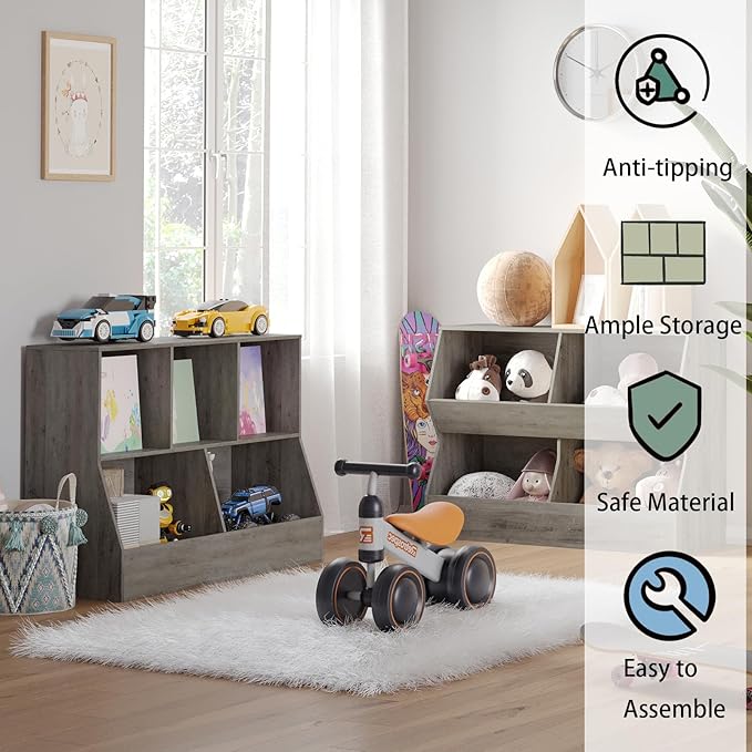 DINZI LVJ Toy Storage Organizer, Kids Bookshelf, Wood Toy Storage Cabinet, 5 Cubby Children Bookcase, 39.4" L Toddler Book Shelf for Playroom, Living Room, Nursery, Hallway, School, Gray Wash