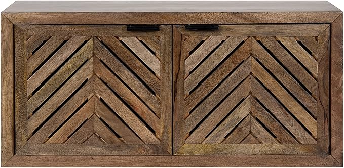 Kate and Laurel Mezzeta Boho Decorative 2-Door Wall Cabinet; 30 x 10 x 14; Natural Wood; Decorative Modern Storage Cabinet with Doors