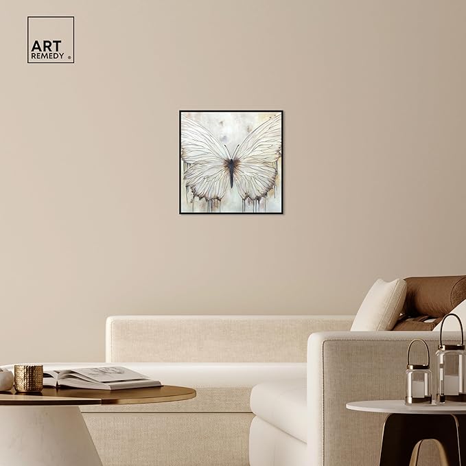 Art Remedy Neutral Beauty Chic Farmhouse Canvas Wall Art, Black Floater Frame, 24"x24"