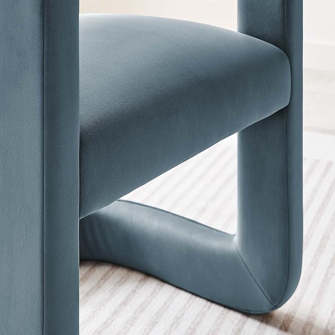 Modway Winslow Stain-Resistant Performance Velvet Dining Chair in Cadet Blue - Open Back Barrel Armchair - Upholstered Dining Chair - Cozy Reading Chair or Velvet Vanity Chair
