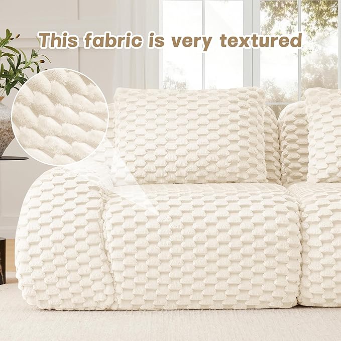 KEIKI 81.9" Loveseat Boneless Couches for Small Living Room, Minimalist Modular Sectional Velvet Sofa, Deep Seat Upholstered Couch for Apartment Furniture, Modern Decor, Chaise Lounge Indoor, Cream