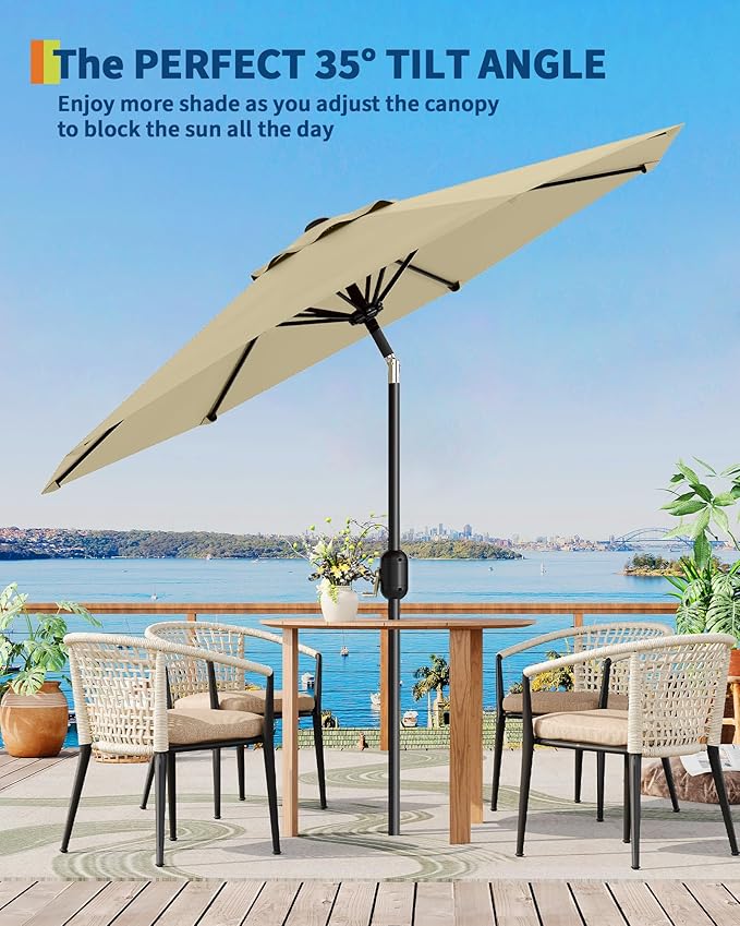 GarveeLife Outdoor Patio Umbrella, Table Market Umbrella with Push Button Tilt and Crank, 8 Sturdy Ribs UV Protection Waterproof for Garden, Deck, Backyard, Pool