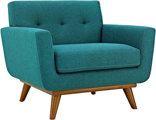 Modway Engage Mid-Century Modern Upholstered Fabric Accent Arm Lounge Chair in Teal, Armchair