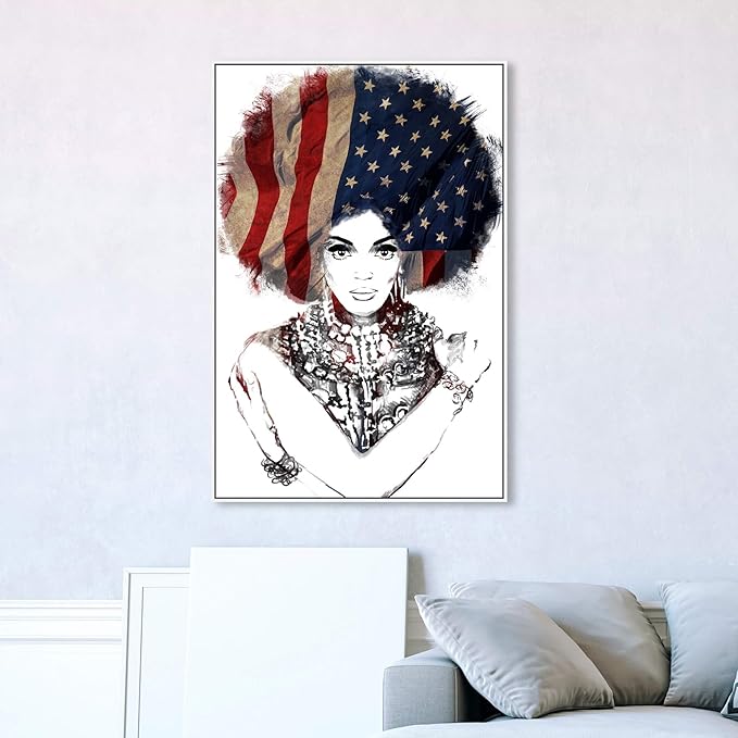 The Oliver Gal Artist Co. People Framed Wall Art Canvas Prints 'New American Woman' Portraits Home Décor, 30" x 45", White, Black